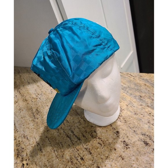 VTG 80s 90s Siesta Key Blue Aqua Snap Back Hat Cap Check Beach Nautical Anchor - Picture 6 of 12